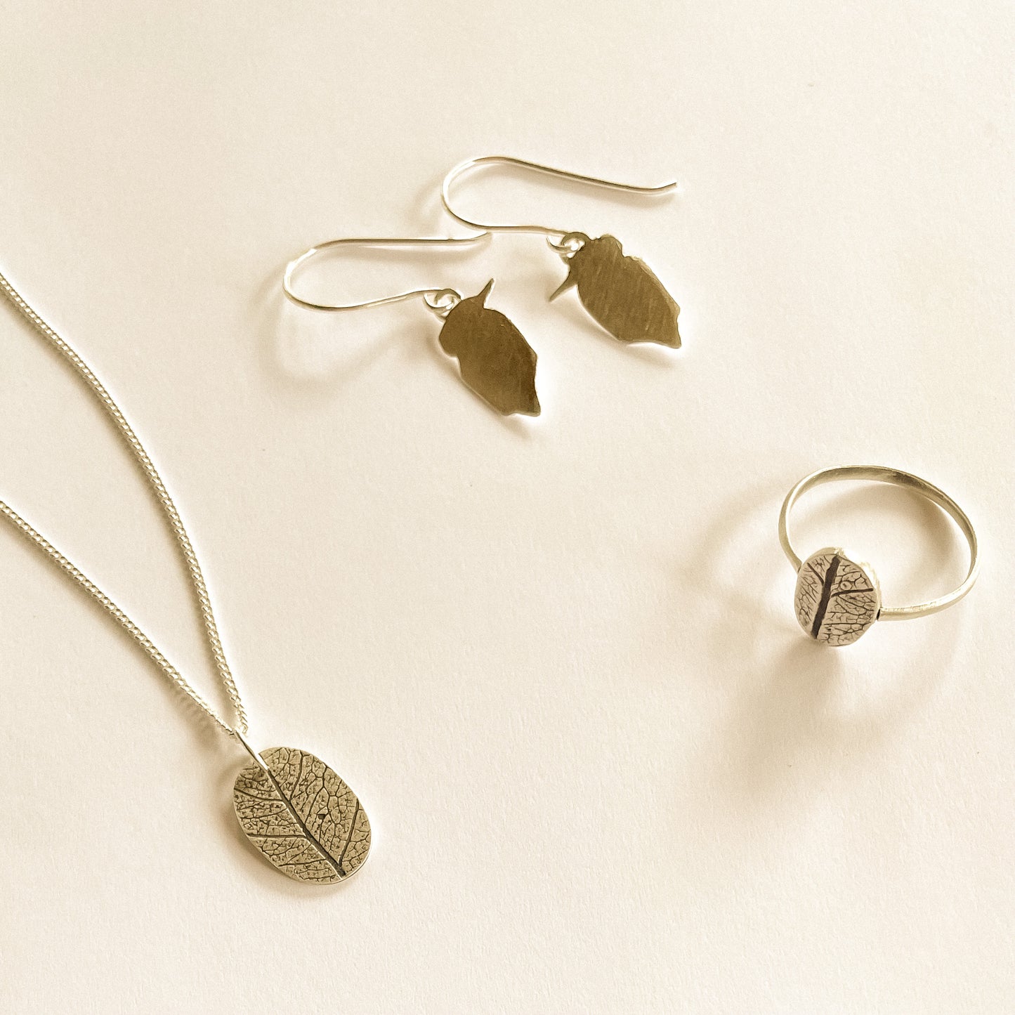 Leaf imprint silver ring, earthlines ring