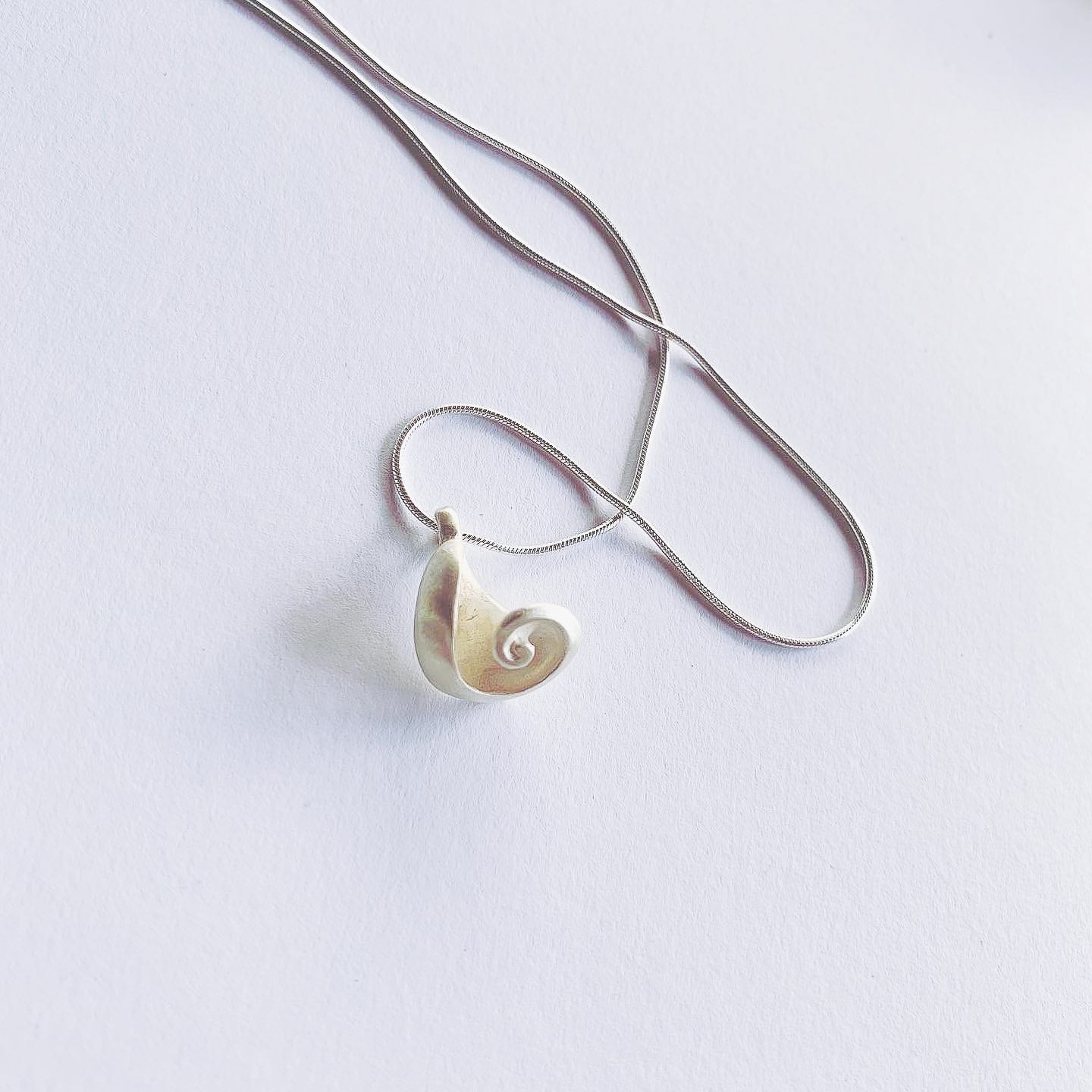 Anahata Shell Pendant on sterling silver snake chain