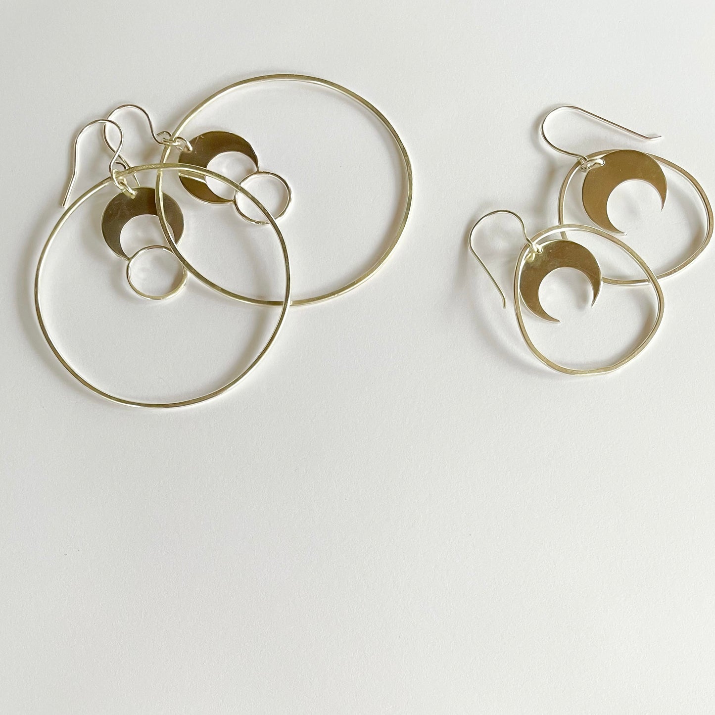 irregular hoop and moon earrings