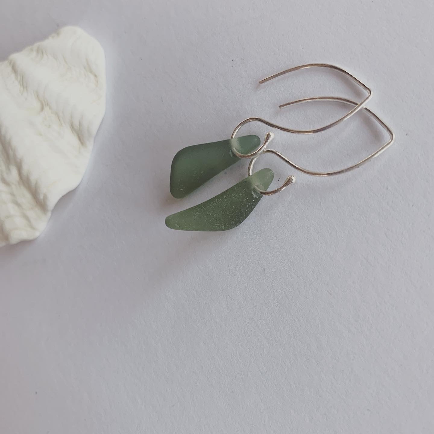 Sea Glass Greens on Small Wishbone Ear Hooks
