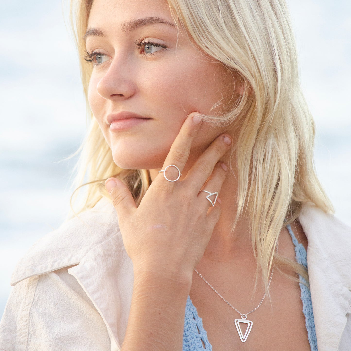 Silver triangle ring