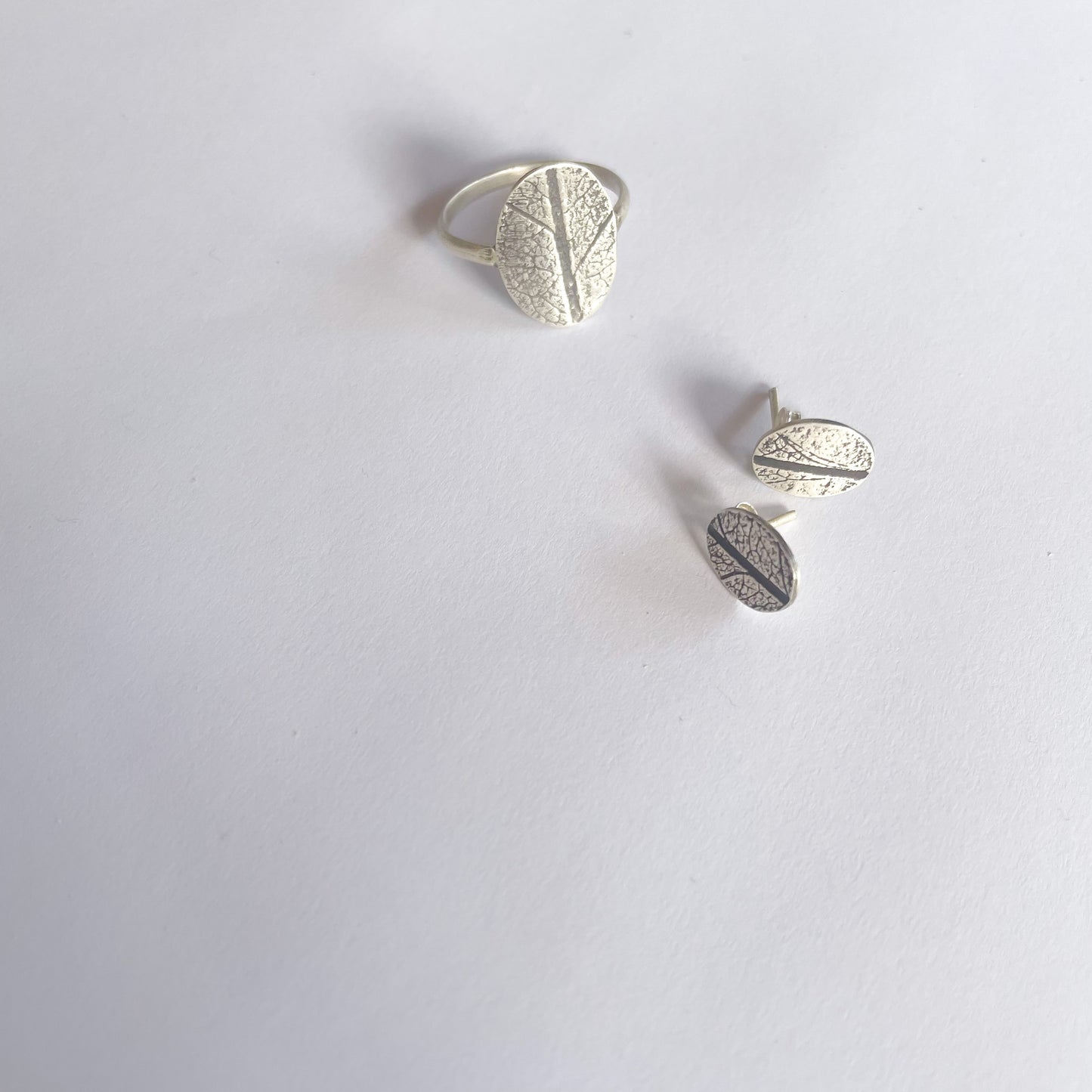 Leaf Imprint Silver Earring Studs
