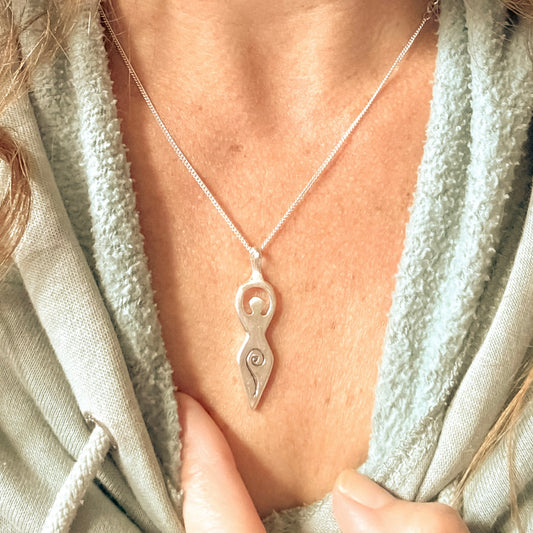 Silver Maeve  necklace ancient sacred divine feminine motif