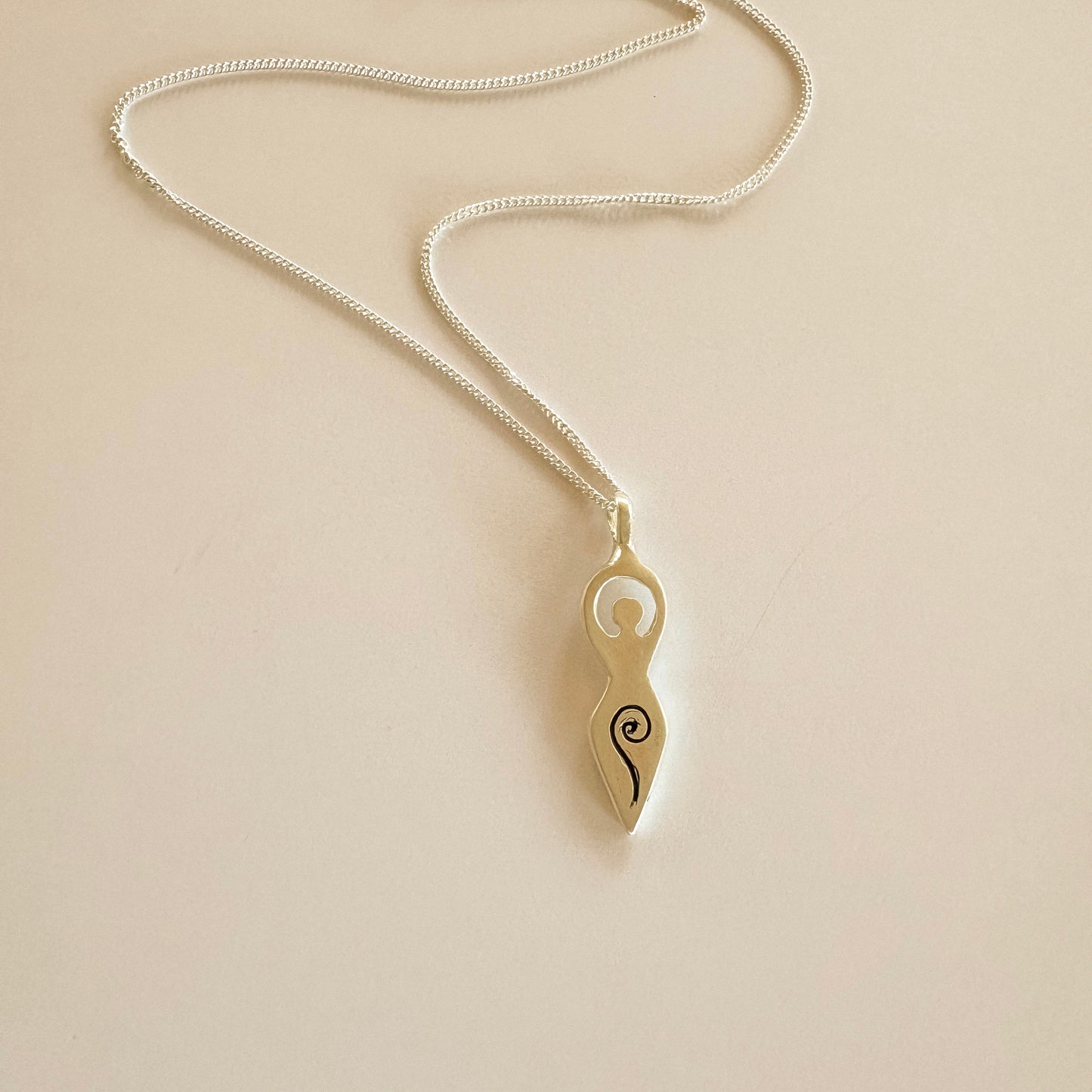 Sterling Silver Divine Feminine Symbol Motif necklace Close-up