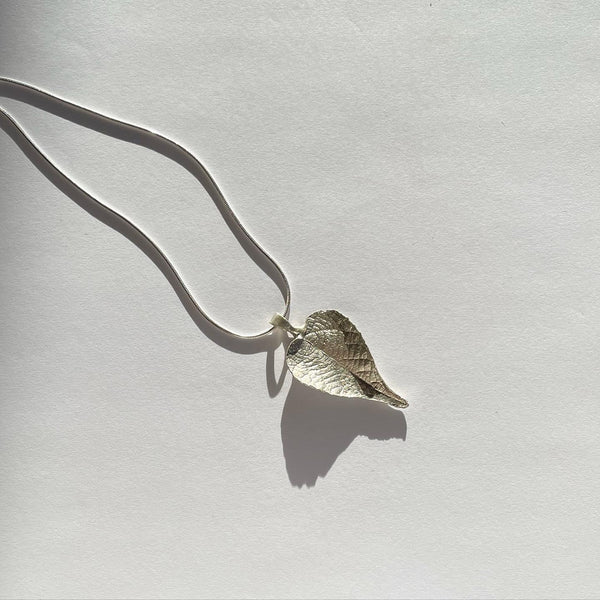 Sterling Silver Heart Shaped Leaf Pendant with Snake Chain