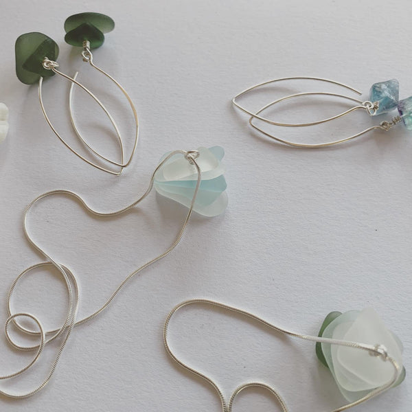Serenity Stack Green Hues Sea Glass Earrings