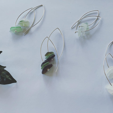 Serenity Stack Green Hues Sea Glass Earrings